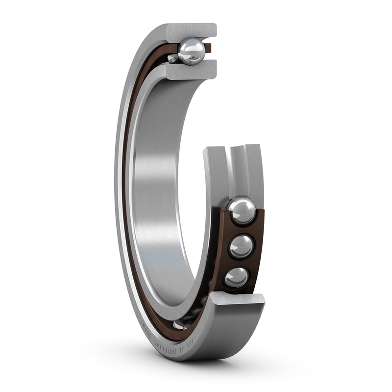 7001 CEGA/P4A 7001 CEGA/P4A SKF Szuperprecíziós, E-kivitelű, magas fordulatszámú, univerzálisan párosítható egysorú ferde hatásvonalú golyóscsapágy