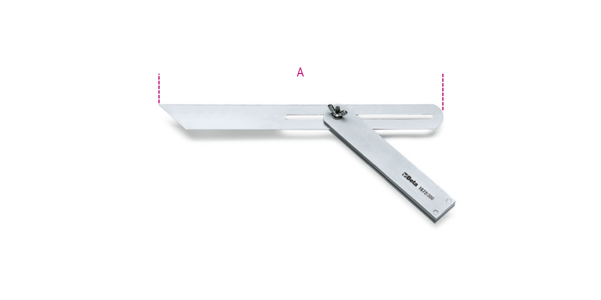 BETA 1672/300 BETA 1672/300 1672 Állítható szögsablon csúszó szárral, a szár és az alaplap acélból készült, krómozott