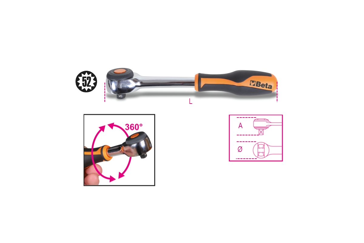 BETA 910/58K BETA 910/58K 910/58 Irányváltós racsni 3/8 52 fogú