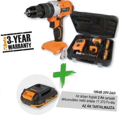 BETA 1972/K20-4AH+2AH BETA 1972/K20-4AH+2AH 1972/K20-4AH+2AH 20V ütvefúró készlet + 2 Ah akkumulátor