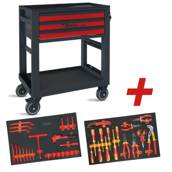 BETA 5100 RSC51-MQ38 BETA 5100 RSC51-MQ38 5100 RSC51-MQ38 3 fiókos szerszámkocsi és 38 darabos szerszámkészlet hibrid és elektromos gépjárművek javításához és karbantartásához
