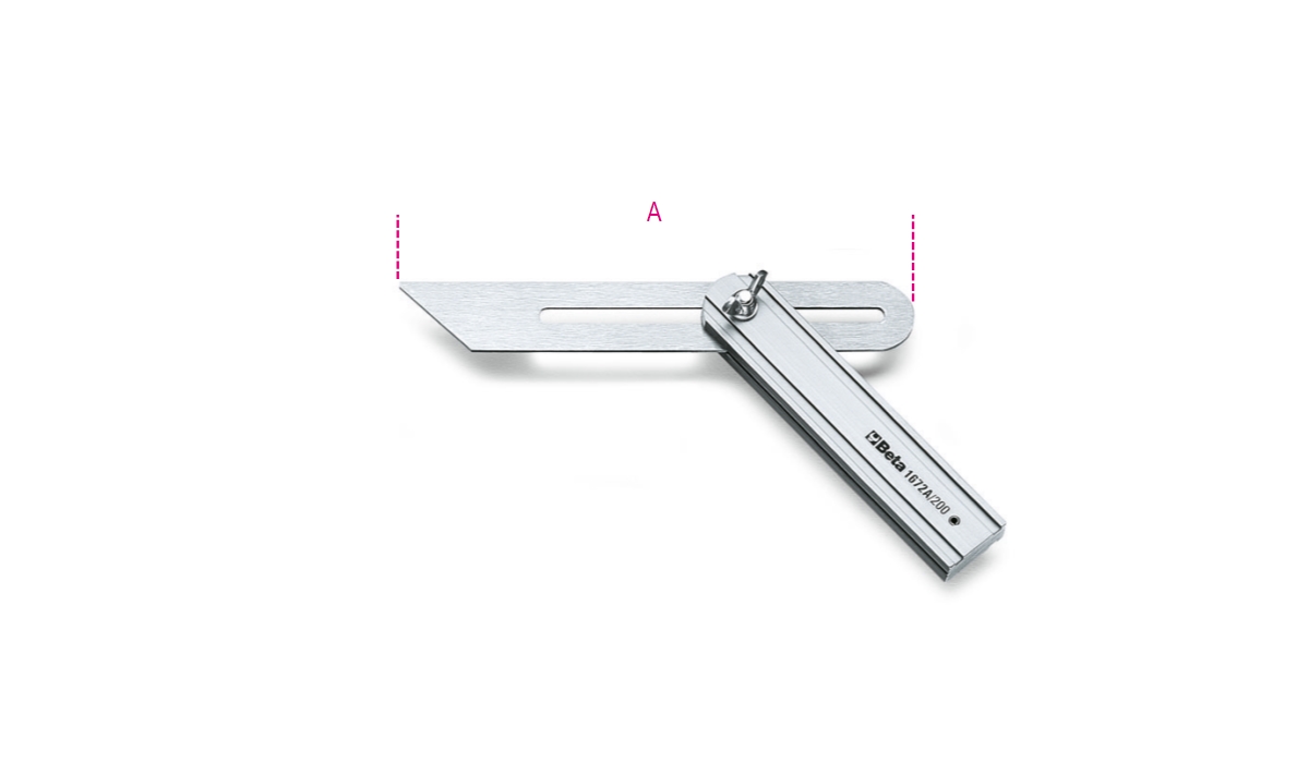 BETA 1672A/200 BETA 1672A/200 1672A 200 Állítható szögsablon csúszó szárral a szár krómozott acélból, az alaplap alumíniumból készült