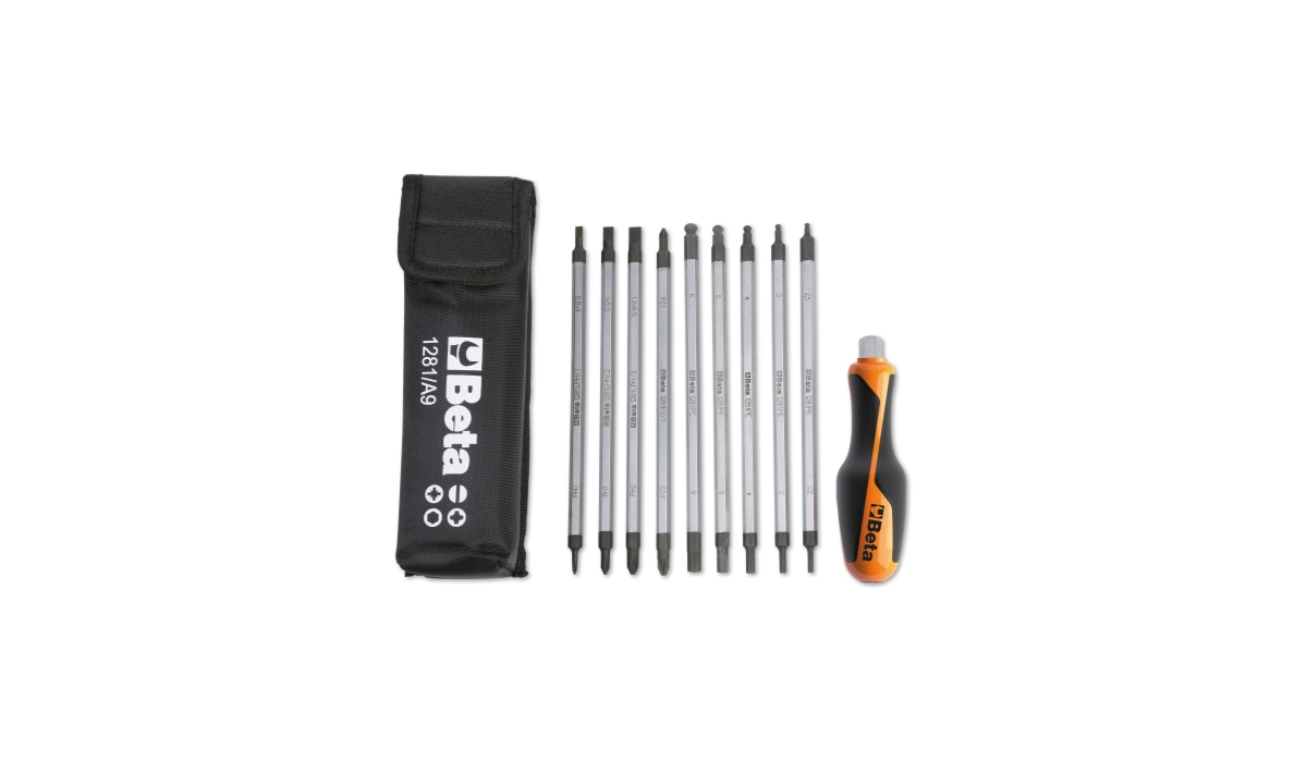 BETA 1281BG/A9 BETA 1281BG/A9 1281BG/A9 9 darabos csavarhúzószár készlet 1 csavarhúzónyél, tokban