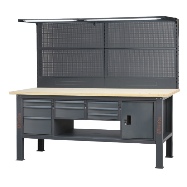 BETA C58BCA-W2,1/A BETA C58BCA-W2,1/A C58BCA-W2,1/A 2,1 m széles, teljes munkapad, fa munkalappal, 8 fiókkal és ajtós modullal