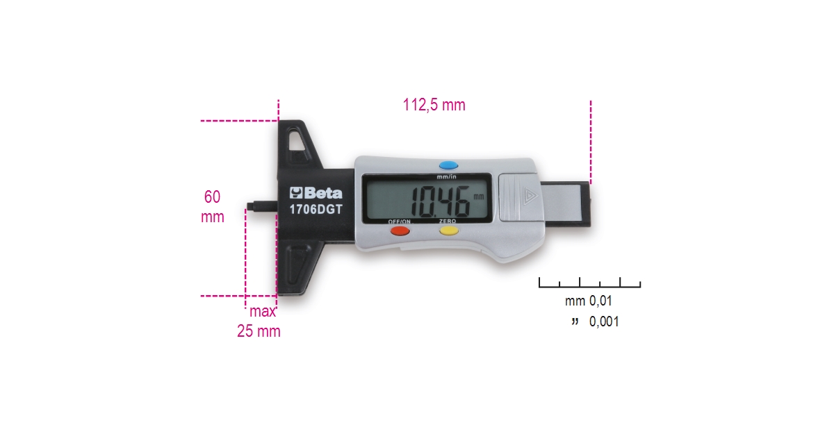 BETA 1706DGT BETA 1706DGT 1706DGT Digitális gumiprofil-mélységmérő