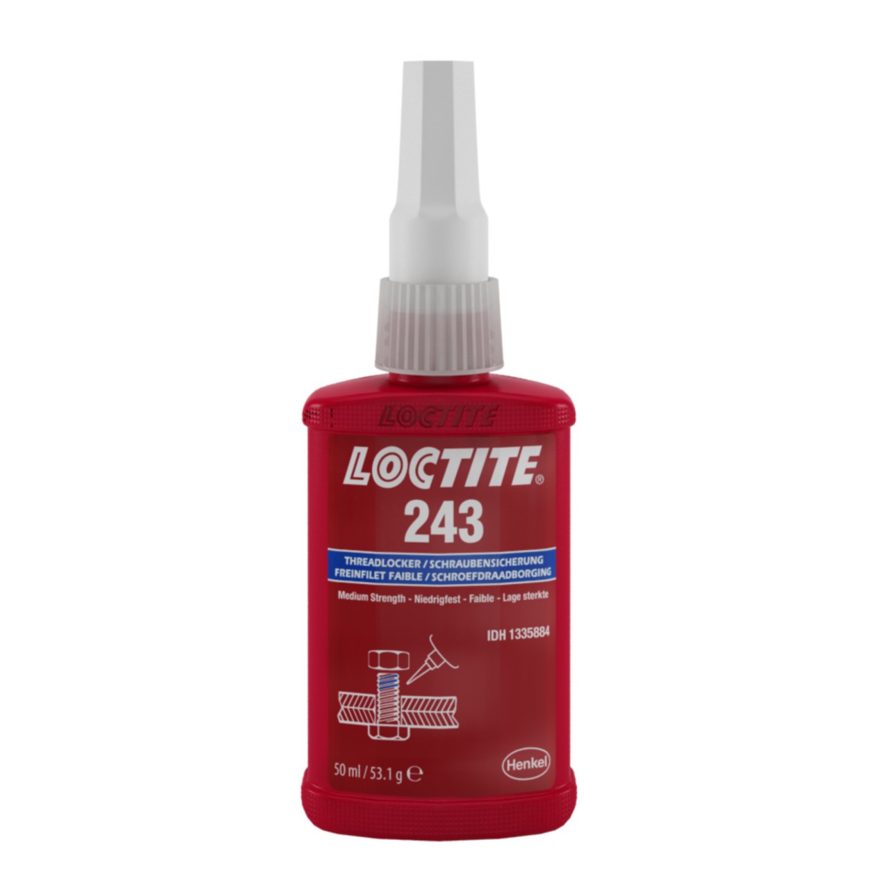 LOCTITE 243         50 ml LOCTITE 243         50 ml Közepes szilárdságú csavarrögzítő, olajos felületen is működik, növelt hőállóságú (180oC), inaktív anyagokon is kikeményedik