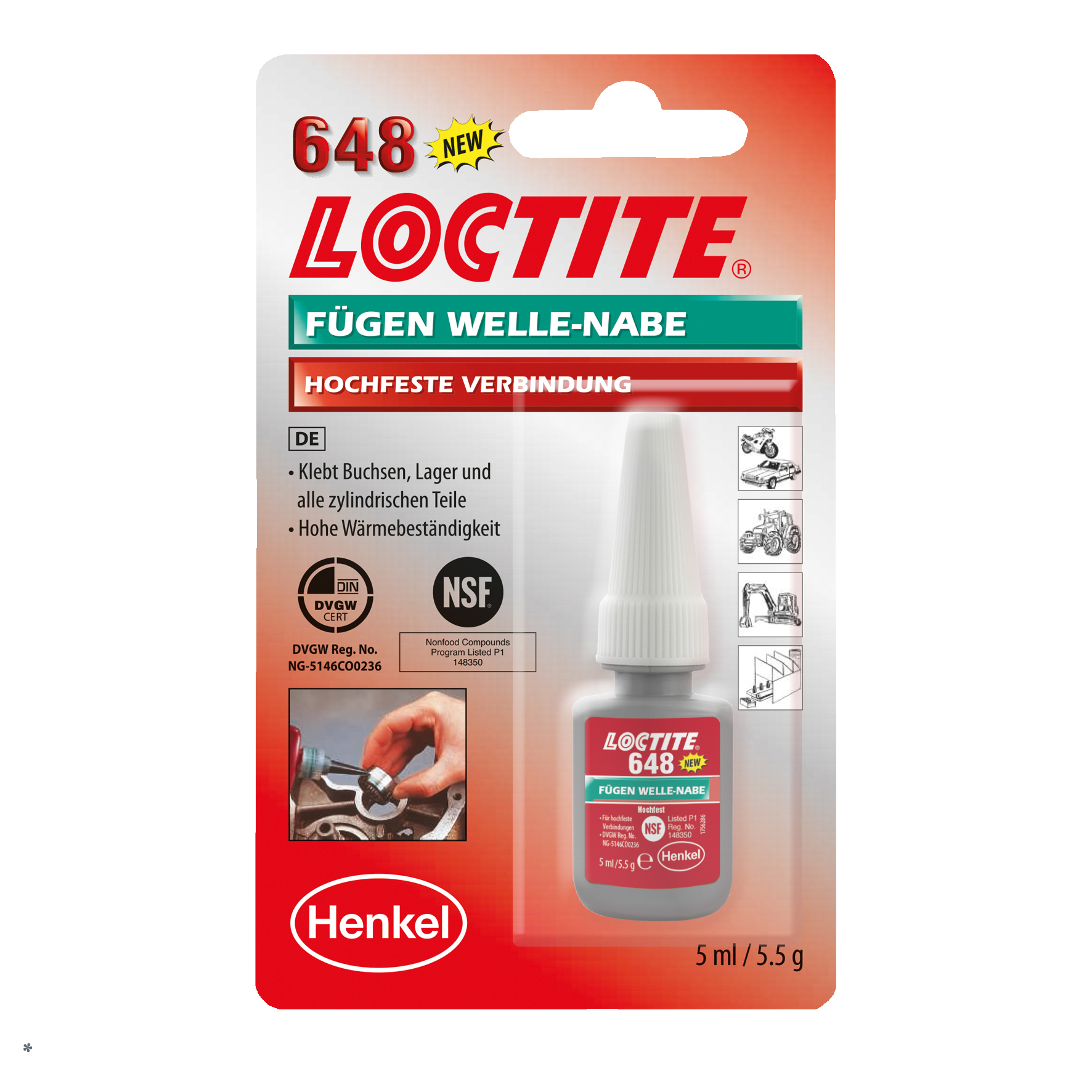 LOCTITE 648         5 ml LOCTITE 648         5 ml Nagy hőállóságú rögzítő, olajos felületen is működik, növelt hőállóságú (180oC), inaktív anyagokon is kikeményedik